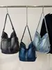 Bolsa Tote de Couro Denim Estilo Coreano Ins de Alto Valor Nicho Retrô Mochila Leve Estilosa para o Dia a Dia Personalidade Grande Capacidade