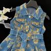 Falda de Mezclilla sin Mangas para Niñas Verano 2025 Falda de Princesa para Bebé Nuevo Vestido con Solapa y Cintura para Niños