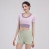 Traje Deportivo de Fitness para Mujer en Verano con Almohadilla en el Pecho, Top de Manga Corta de Secado Rápido, Cuerda para Saltar, Ropa Popular para Correr, Pilates, Yoga