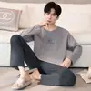 Pijama de Gola Alta para Homem Primavera e Outono 2025 Novo Algodão Tamanho Grande Solto Manga Longa Juventude Conjunto de Roupa de Casa de Inverno