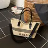 Moda Bolso Tote de Lona Rayado Nuevo Gran Capacidad Versátil Retro para Viajes Diarios Hombro Axila para Mujer