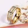 Joias de comércio exterior atacado Europa e Estados Unidos Novo Anel de Aço Titânio com Diamantes de Dupla Fileira Moda Feminina Simples Anel de Casal Joias