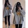 Sudadera con Capucha Negra de Longitud Media para Mujer en Primavera y Otoño Nueva Estampado de Letras Holgada Pullover Delgado Pequeño Top