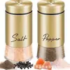 Saleros Pimenteros Oro Acero Inoxidable Vidrio Botellas de Condimento Cocina Salero Pimentero Juego