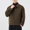 Casaco Masculino de Lã Outono/Inverno 2025 com Gola Reversível, Caxemira Dupla Face, Corte Solto, Tamanho Grande, Marrom