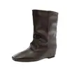 Botines Maillard Cuadrados de Suela Gruesa para Mujer, Nuevo Modelo Otoño 2026, Aumento Interno de Altura, Suela Suave, Efecto Adelgazante con Faldas, Botines
