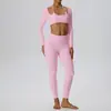 Conjunto de yoga, diseño de dos piezas con mangas largas y pantalones largos que levantan las caderas, tela agradable para la piel, de doble capa para mayor comodidad, adecuado para deportes y fitness, conjunto de dos piezas 62535 + 52341