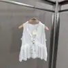 Chal de Verano Transfronterizo 2026 Estilo Nuevo, Cuello en V, Encaje, Volantes en las Mangas, Sin Mangas, Cintura con Cordón para Atar, Top Delgado