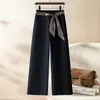Pantalones Blancos con Cordones para Mujer 2026 Estilo Nuevo Pantalones de Mezclilla Suave Otoño Cintura Alta Sueltos Caídos Pantalones Casuales de Pierna Recta para Mujer