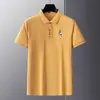 Camiseta de Manga Corta de Algodón Merceizado Hielo para Hombre Verano Nueva Camiseta de Color Sólido Casual para Hombre Polo Delgado con Cuello