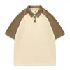 Camisa Polo de Patchwork de Color Contrastante con Mangas Raglán, Estilo Nuevo Verano 2025 para Hombre, Camiseta Retro Holgada de Manga Corta para Hombre y Mujer