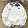 Moletom Básico de Peso Pesado com Gola Polo, Unissex, Outono e Inverno, Solto Casual Estilo Coreano, Blusa Patchwork Falsa de Duas Peças