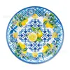 Bp039 Platos de Papel de Porcelana Azul Limón y Blanco para Fiestas Navideñas, Juego para 8 Personas, Decoración Estilo Chino, Papel Desechable