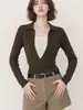 Suéter de Tricô Falso Duas Peças com Gola Lapela Estilo Old Money Vintage Outono 2026 Novo Feminino Slim Fit Versátil Elegante