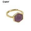 WT-R468 anillo hexagonal de diseño antiguo de moda con diamantes y piedra semipreciosa natural para hombre y mujer, accesorios de uso diario versátiles