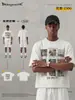 Street Madness Verano Nuevo Estilo Marca Americana de Moda Retro Patchwork Manga Corta Desgastado Liso Algodón Holgado Camiseta Estampada para Hombre