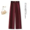 Traje Casual de Lana Pantalones Rectos para Mujer 2025 Invierno Nuevo Engrosado Cintura Alta Sueltos Caída Estrechos Pierna Ancha Pantalones