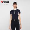 PGM Roupa de golfe feminina camiseta de manga curta design de lapela com combinação de cores barra com fenda top esportivo fashion