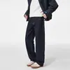 Jeans de alta qualidade para outono, azul shimmer prateado lavado anti-desbotamento, corte reto cleanfit, perna larga, calça comprida casual para homens