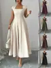 Atacado de Roupas Femininas Europeias e Americanas Transfronteiriças Novo Estilo Elegante Vestido Longo Vestido de Manga Curta com Decote Quadrado