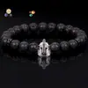 Superventas Amazon Europeo y Americano Transfronterizo Ágata Negra Casco Espaciador Metálico Joyería de Gama Alta de Moda Pulsera Al por Mayor