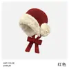 Gorro de Punto Grueso de Felpa con Orejeras Rojas para Mujer, Cálido Gorro de Punto para Otoño e Invierno con Circunferencia de Cabeza Grande, Gorro de Cazador para Navidad