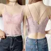 Camisola Borboleta Costas Rendadas Bonitas Feminina Peça Única Anti-Exposição Verão Fina Sem Costura Tamanho Grande Lingerie com Bojo