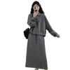 Conjunto de Sudadera y Falda Falso de Dos Piezas Gris Talla Grande para Mujer en Otoño e Invierno, Look Adelgazante para Gorditas y Traje de Falda Casual que Cubre la Carne
