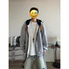 Chaqueta con capucha de bloques de color para hombre, imitación de dos piezas, cárdigan con cremallera de retazos de doble capa para otoño e invierno, ajuste holgado, hombros caídos, top casual