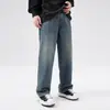 Roupas Masculinas Fengshe / 2026 Jeans Reto Casual Solto Reto Lavado Retro Americano High Street com Bolsos Traseiros Invisíveis