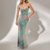 2026 Comércio Exterior Transfronteiriço Roupas Femininas Europeias e Americanas Verão Novo Estilo Sexy Estampado Vestido Justo com Amarração na Cintura e Alças