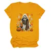 Amazon eBay Tienda Independiente Moda Casual Única Camiseta de Cuello Redondo para Mujer Fantasma Calabaza Hoja de Arce Taza de Té con Leche