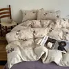 Juego de Cuatro Piezas con Borde de Encaje Vintage Clase A, Engrosado Otoño e Invierno, Fresco Juego de Ropa de Cama de Lino Floral