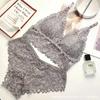 Conjunto de Sutiã e Calcinha Bordados em Renda Sexy Francês Triângulo Copo Tubinho Roupa Íntima Transparente e Calcinha Conjunto de Duas Peças para Mulheres
