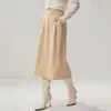 Falda de cachemira de cintura alta línea A para mujer de otoño e invierno, falda de longitud media fluida de otoño e invierno, falda larga adelgazante y que disimula el abdomen