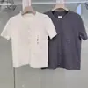 Colección Vestidor Primavera/Verano Encaje Cuello Redondo Tejido de Punto Manga Corta de un Solo Botón Suéter de Punto Top Corto para Mujer 482978