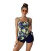 2023 Langqi Novo Tankini Estampado Amazon Boxer Cintura Alta Cobertura da Barriga Emagrecimento Solto Conservador Maiô Dividido