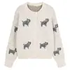 Cardigan de Tricô Estilo Coreano Preguiçoso Filhote Jacquard Gola Redonda Outono e Inverno Novo Jaqueta Suéter Macio e Aconchegante com Laço Estéreo