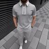2026 Verão Amazon Aliexpress Europeu e Americano Transfronteiriço Conjunto Masculino de Camisa Polo com Zíper Casual de Manga Curta e Shorts