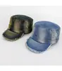 Sombrero de Boinas de Moda con Parte Superior Plana Estilo Coreano de Mezclilla Lavada Desgastada para Mujer 2026 Nuevo Circunferencia de Cabeza Grande