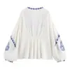 Blusa de manga larga con bordado de flores con cuentas y cuello en V para mujer, estilo europeo y americano, venta al por mayor transfronteriza 2024 verano B88712