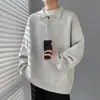 Suéter gris con cuello, estilo "old money" para hombre, color liso, simple y versátil, suéter de punto casual, jersey para hombre