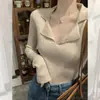 2024 Nuevo Otoño Lana Cuello Polo Tejido Diseño para Mujer Versátil Delgado Capa Interior Camisa Top