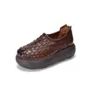 Zapatos Individuales Originales Tian Nige Tejidos a Mano con Suela Gruesa, Zapatos de Mujer con Punta Redonda de Piel Genuina, Mocasines de Piel de Vaca Estilo Nuevo Primavera 2026