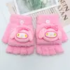 Guantes para niños otoño e invierno cálidos de medio dedo con tapa de dibujos animados lindos de punto con dedos descubiertos para bebé con forro polar engrosado para niños y niñas