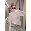 Algodón Copo de Nieve Shawl Europeo Principios de Otoño Falso Dos Piezas Camiseta de Manga Larga Moda Femenina Versátil Ligeramente Transparente Top Exportación