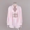 Conjunto de Pijama Listrado Três Peças Estilo Europeu e Americano para Mulheres, Outono e Inverno Camisa Solta de Chiffon Manga Longa, Shorts, Camisola Puro Desejo Roupa de Casa