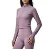 Roupa de Yoga Ajustada de Secagem Rápida Corrida Fitness Meio Zíper Feminina Outono/Inverno Novo Top Esportivo Transfronteiriço Europeu e Americano