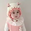 Gorro de Bebé Otoño Invierno Dulce Lazo Gorro con Protección para Orejas Gorro de Princesa Tejido Gorro de Lana Cálido a Prueba de Viento para Bebé Niña