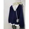 Sudadera con capucha de estilo casual americano perezoso, dos piezas falsas en contraste para mujer en otoño e invierno, forro polar cálido, top coreano para el trabajo